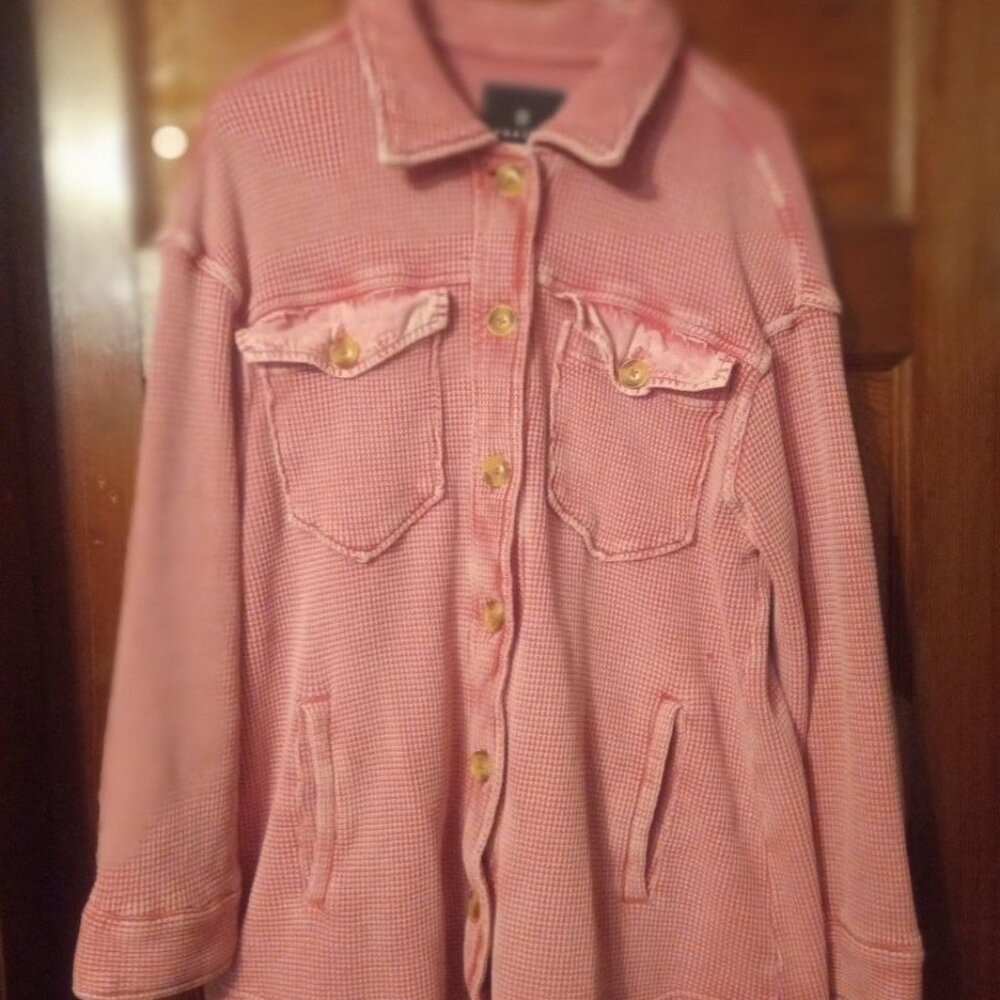 Bagatelle Collection Waffle Knit Shacket Washed Pink